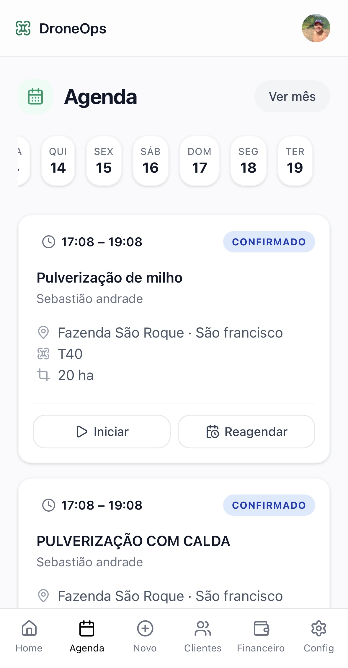Tela de Agenda de Serviços no DroneOps